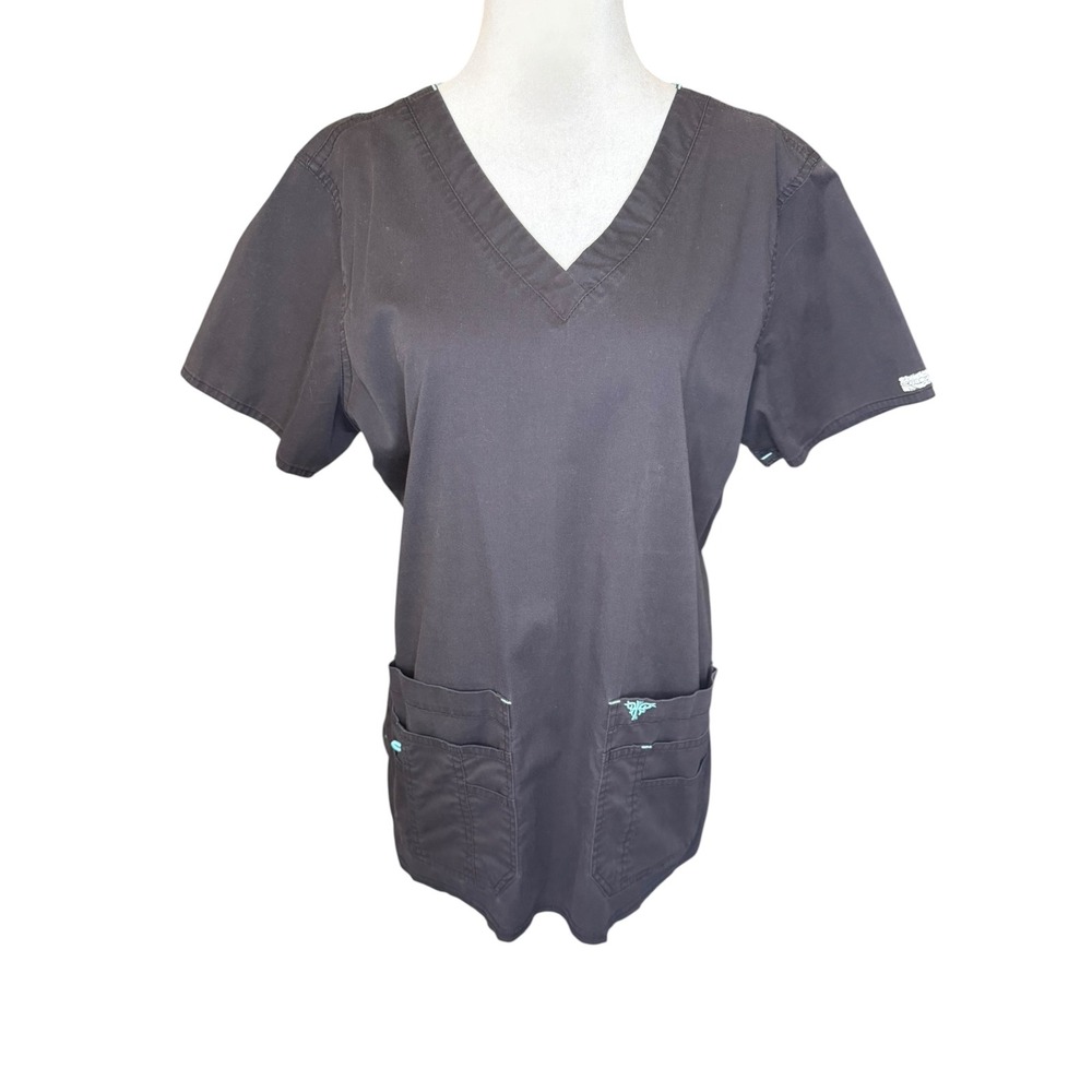 Med Couture 8458 Women Black V-Neck Scrub Top Short Sleeve Size Large L
